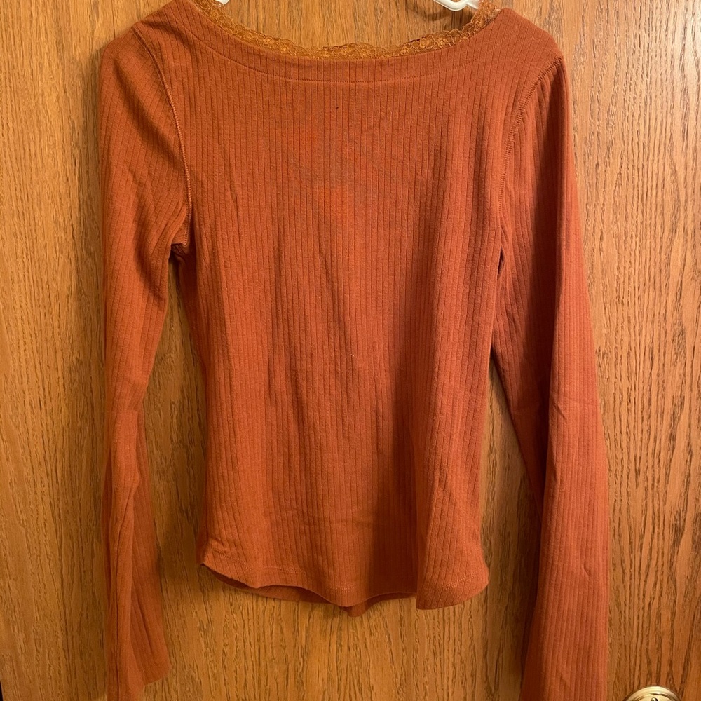 Free People Copper Long Sleeve Open Back Top Med